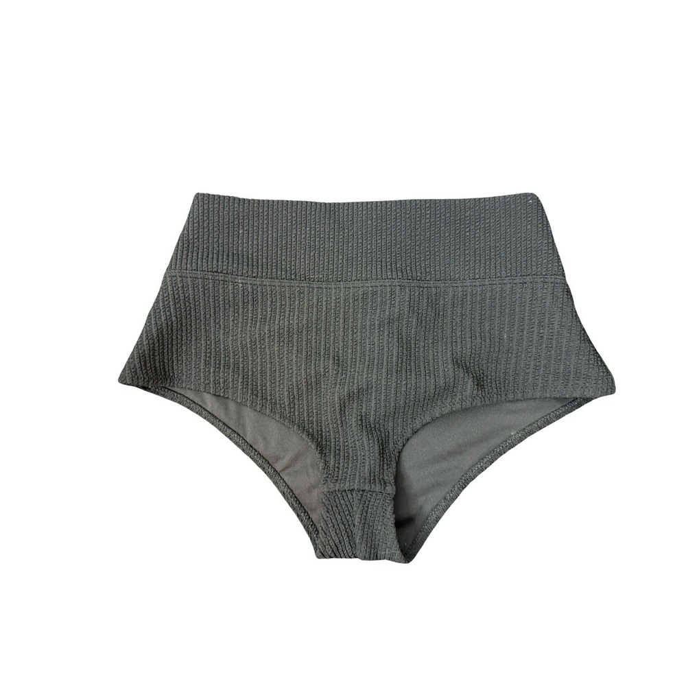 PINK Victoria's Secret Swim‎ Black Ribbed High Waist Cheeky Bikini Bottom sz M